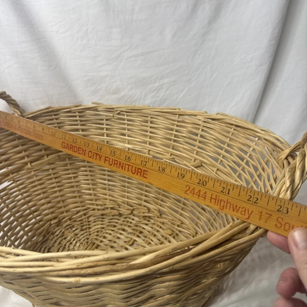 Vintage Wicker Willow Woven Laundry Basket Handles 23